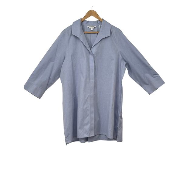 NWT Foxcroft Blue No Iron Shirt Dress Size‎ 18W Minimalist Classic Old Money - Picture 1 of 5